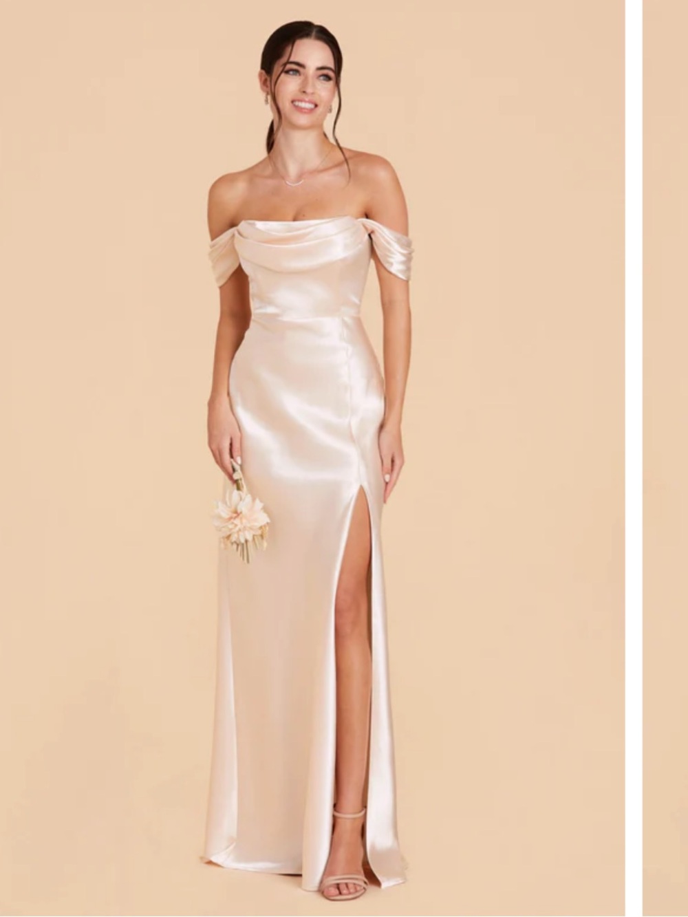 Birdy Grey Champagne Satin One-Shoulder Gown with High Slit